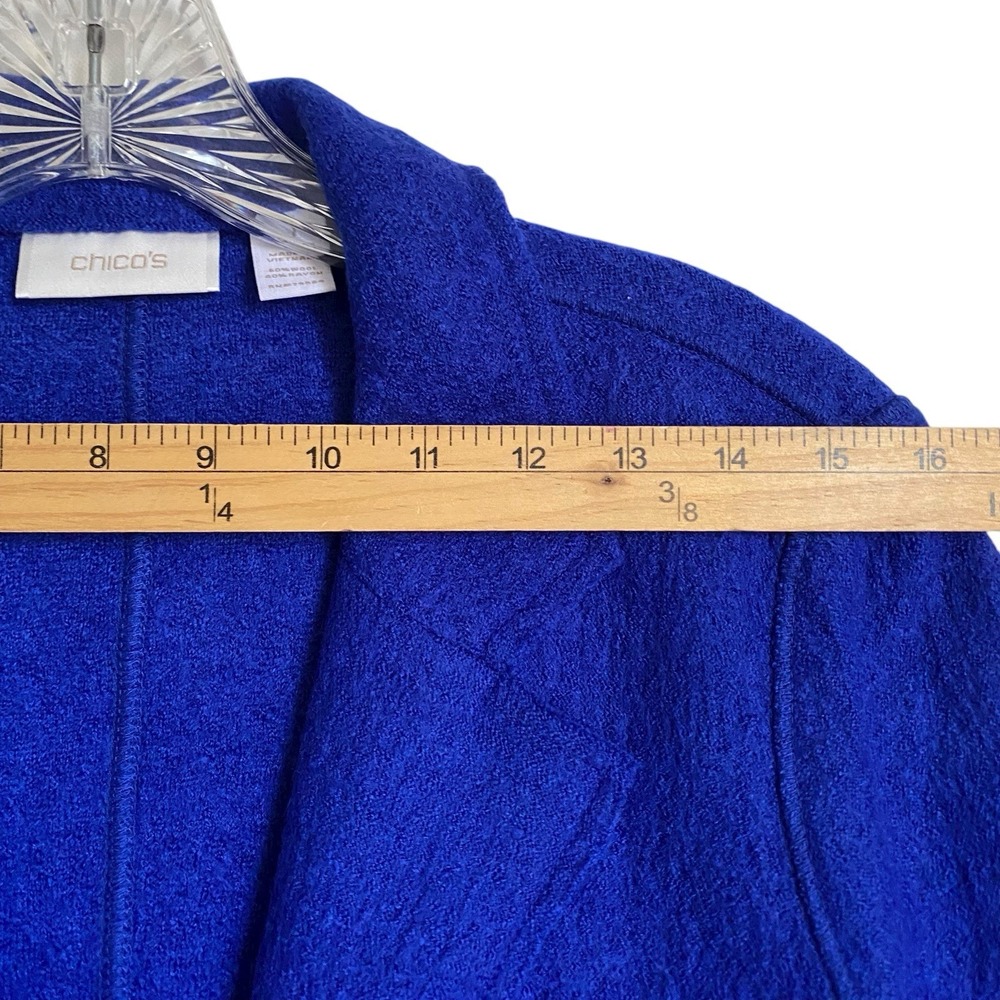 Chico's Blazer Jacket M Royal Blue Two Button Pockets Lightweight Boiled Wool - Picture 7 of 8